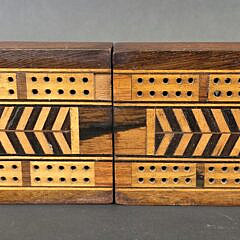 Antique Inlaid Folding Traveling Cribbage Board, 19th century