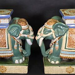Pair of Vintage Green Glazed Figural Ceramic Chinese Royal Elephant Garden Stools, 20th Century