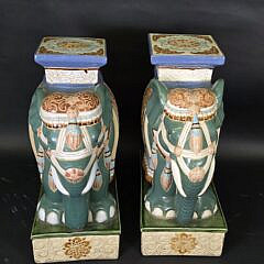 Pair of Vintage Green Glazed Figural Ceramic Chinese Royal Elephant Garden Stools, 20th Century