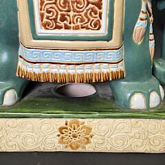Pair of Vintage Green Glazed Figural Ceramic Chinese Royal Elephant Garden Stools, 20th Century