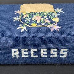 Vintage Erica Wilson Pictorial Nantucket Basket Needlepoint Doorstop, 20th century