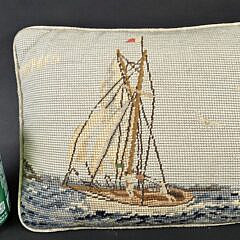 Vintage Erica Wilson Pictorial Sailing Yacht Nantucket Pillow, 20th century
