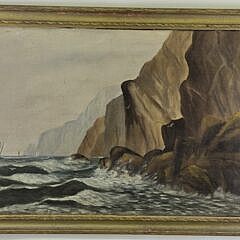 Antique T. Bailey Oil on Artist Board Cliffside Seascape Painting