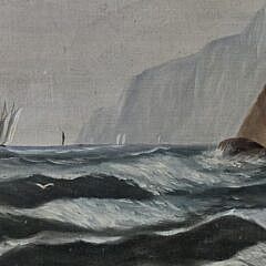 Antique T. Bailey Oil on Artist Board Cliffside Seascape Painting