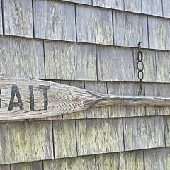 Vintage Antique Style Live Bait Paint Decorated Boat Oar Trade Sign, 20th century