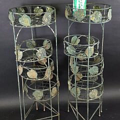 Pair of Vintage Green Painted Floral Mechanical Planters, 20th century