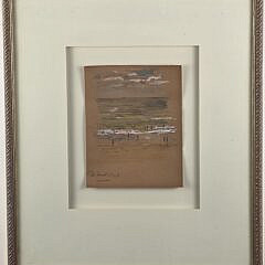 Fine Mid Century French Impressionist Gouache Coastal Beach Scene Painting, circa 1948