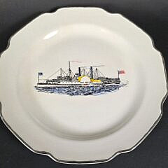 Set of Five Vintage Pictorial Porcelain Ship Plates, 20th century