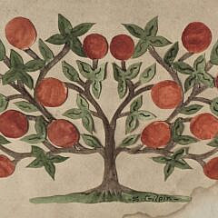 Vintage Sandra Gilpin Folk Art Scherenschnitte Scissor Cut Apple Tree, 20th century