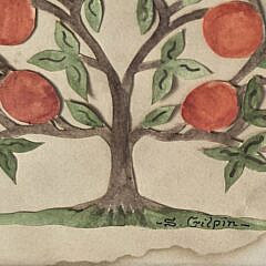 Vintage Sandra Gilpin Folk Art Scherenschnitte Scissor Cut Apple Tree, 20th century