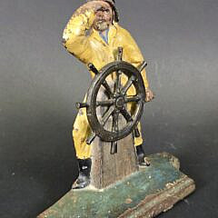 Scarce Antique Old Salt Fisherman at The Helm Cast Iron Doorstop, circa 1920s