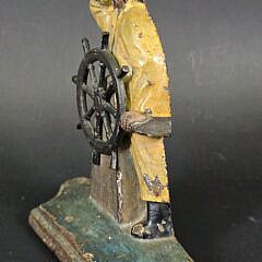 Scarce Antique Old Salt Fisherman at The Helm Cast Iron Doorstop, circa 1920s