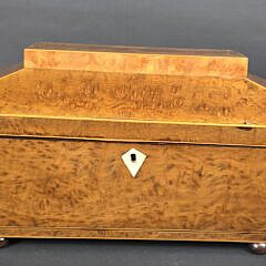 Antique British Regency Birdseye Maple Double Compartment Tea Caddy, 19th century