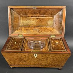 Antique British Regency Birdseye Maple Double Compartment Tea Caddy, 19th century