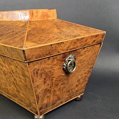 Antique British Regency Birdseye Maple Double Compartment Tea Caddy, 19th century