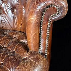 Pair of Vintage Tufted Leather Chesterfield Style Open Arm Lounge Club Chairs, 20th century