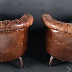Pair of Vintage Tufted Leather Chesterfield Style Open Arm Lounge Club Chairs, 20th century