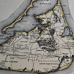 Vintage Reverend Ewer 1869 Historical Map of Nantucket Tinted Reprint, 20th century