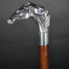 Vintage 925 Sterling Silver Double Racing Horse Head Grip Cane, 20th century