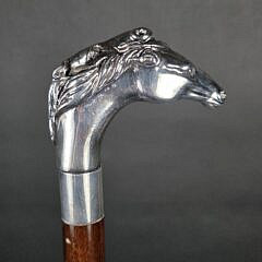 Vintage 925 Sterling Silver Double Racing Horse Head Grip Cane, 20th century