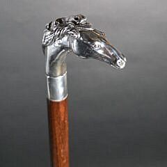 Vintage 925 Sterling Silver Double Racing Horse Head Grip Cane, 20th century