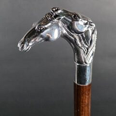 Vintage 925 Sterling Silver Double Racing Horse Head Grip Cane, 20th century