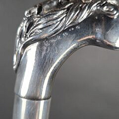 Vintage 925 Sterling Silver Double Racing Horse Head Grip Cane, 20th century