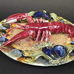 Antique Portuguese Palissy Ware Majolica Lobster Charger Plate