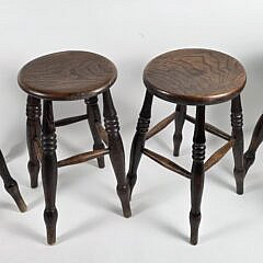 Set of Four Antique English Oak Plank Seat Stools, 19th century