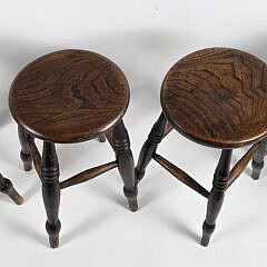 Set of Four Antique English Oak Plank Seat Stools, 19th century