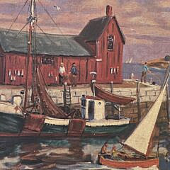 Vintage Charles Stepule Oil on Artist Board, “Island Service Wharf”, Painting, 20th century