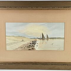 Louis Harlow Antique Watercolor on Paper North Shore Coastal Seascape Painting, 19th century