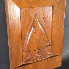 Vintage Relief Carved Yacht Club Sailboat Plaque, 20th century