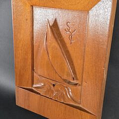 Vintage Relief Carved Yacht Club Sailboat Plaque, 20th century