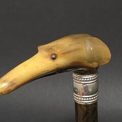 Antique Carved Horn Whippet Dog Head Cane Grip, 19th century