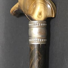 Antique Carved Horn Whippet Dog Head Cane Grip, 19th century