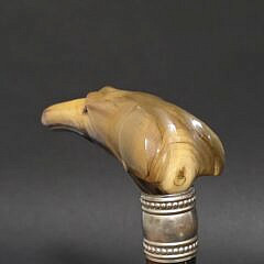 Antique Carved Horn Whippet Dog Head Cane Grip, 19th century