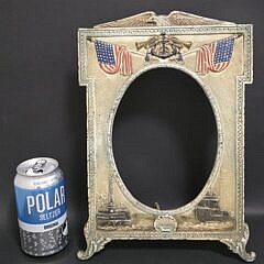 Vintage Painted Cast Iron United States Navy Souvenir Picture Frame, 20th century