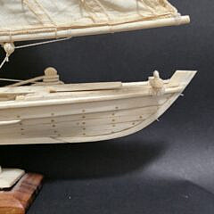 Vintage Azorian Carved Bone Whaling Longboat Model, 20th century