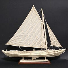 Vintage Azorian Carved Bone Whaling Longboat Model, 20th century