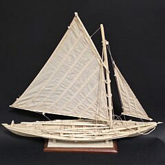 Vintage Azorian Carved Bone Whaling Longboat Model, 20th century