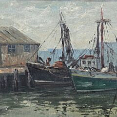 Emile Albert Gruppe Impressionist Oil on Artist Board “Gloucester Harbor”,Painting, 20th century
