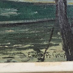 Emile Albert Gruppe Impressionist Oil on Artist Board “Gloucester Harbor”,Painting, 20th century