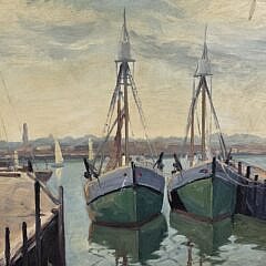 Vintage Gloucester Harbor Impressionist Oil on Artist Board Painting, 20th century