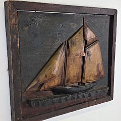 Antique American Folk Art Carved Clipper Ship Yacht Plaque, 19th century