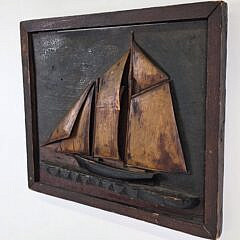 Antique American Folk Art Carved Clipper Ship Yacht Plaque, 19th century