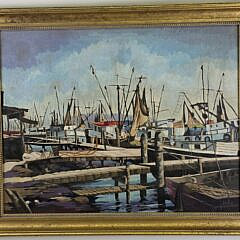 Mid Century Modern Oil on Canvas Nantucket Wharf Painting, 20th century