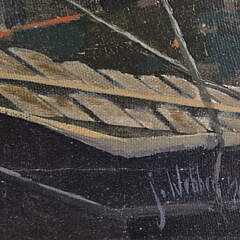 Mid Century Modern Oil on Canvas Nantucket Wharf Painting, 20th century