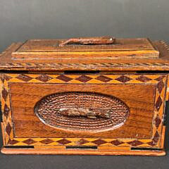 Antique American Fox Art Relief Carved Fish Box, 19th century