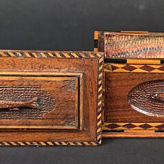 Antique American Fox Art Relief Carved Fish Box, 19th century